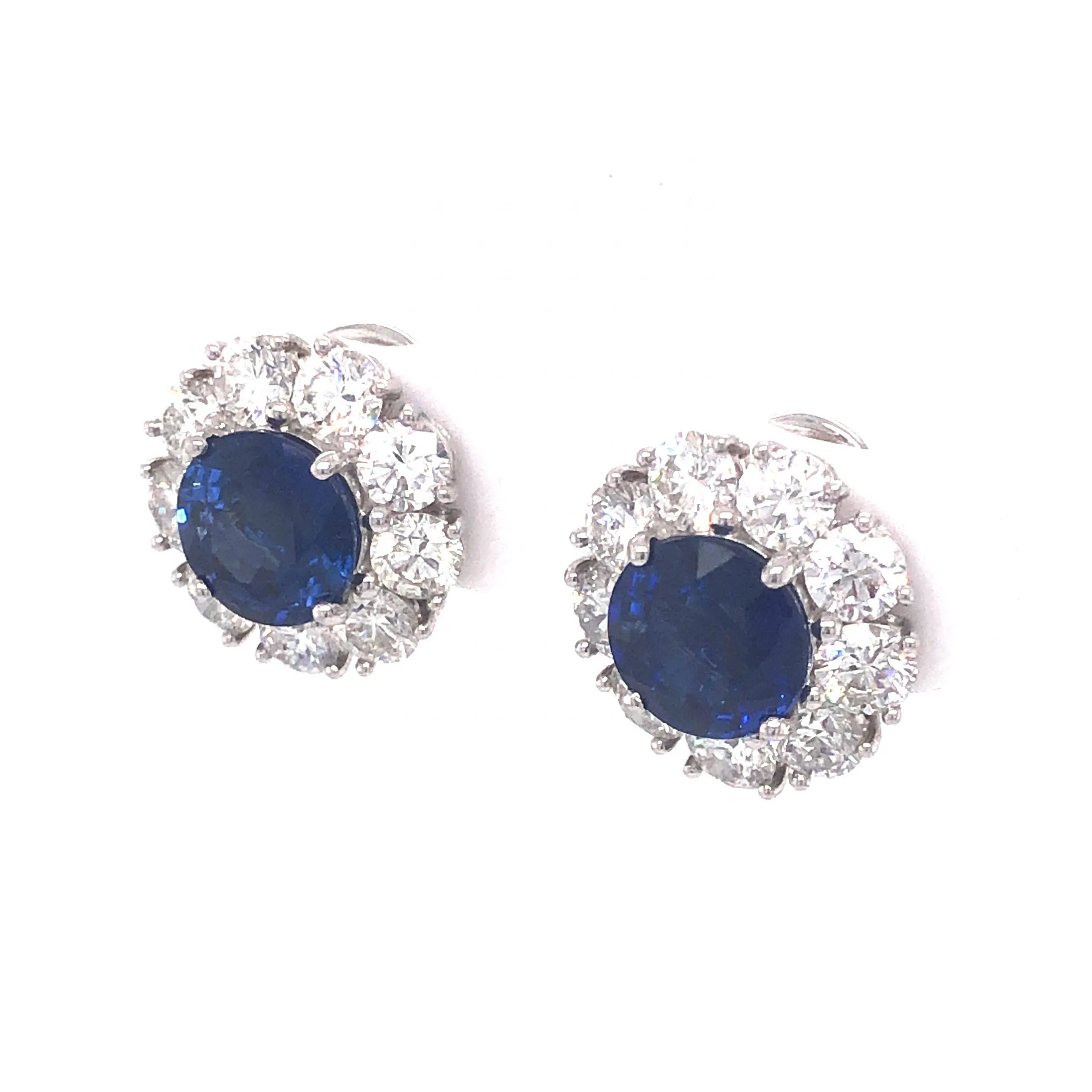 3.82 Round Cut Sapphire & Diamond Earrings in Platinum