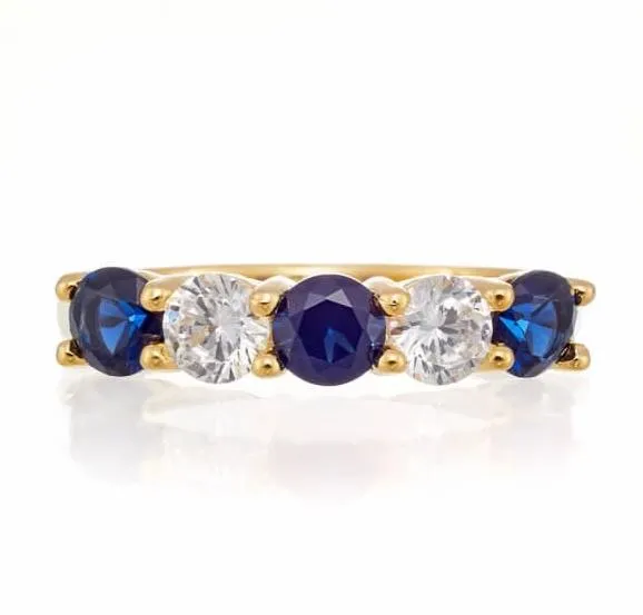 5 Stone Anniversary Band - Yellow Gold Plated Sterling Silver