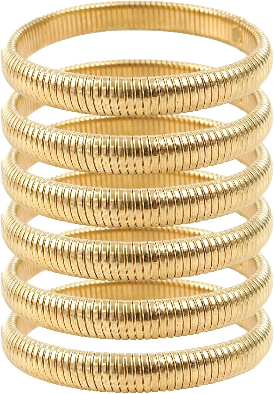 6 Pcs Gold Bangle Bracelets for Women, Chunky Stack Gold Plated Stretch Bracelet Jewelry Non-Tarnish, Flexible Trendy Designer Look Alike Jewelry Wristband Link Chain Cuff Bracelets