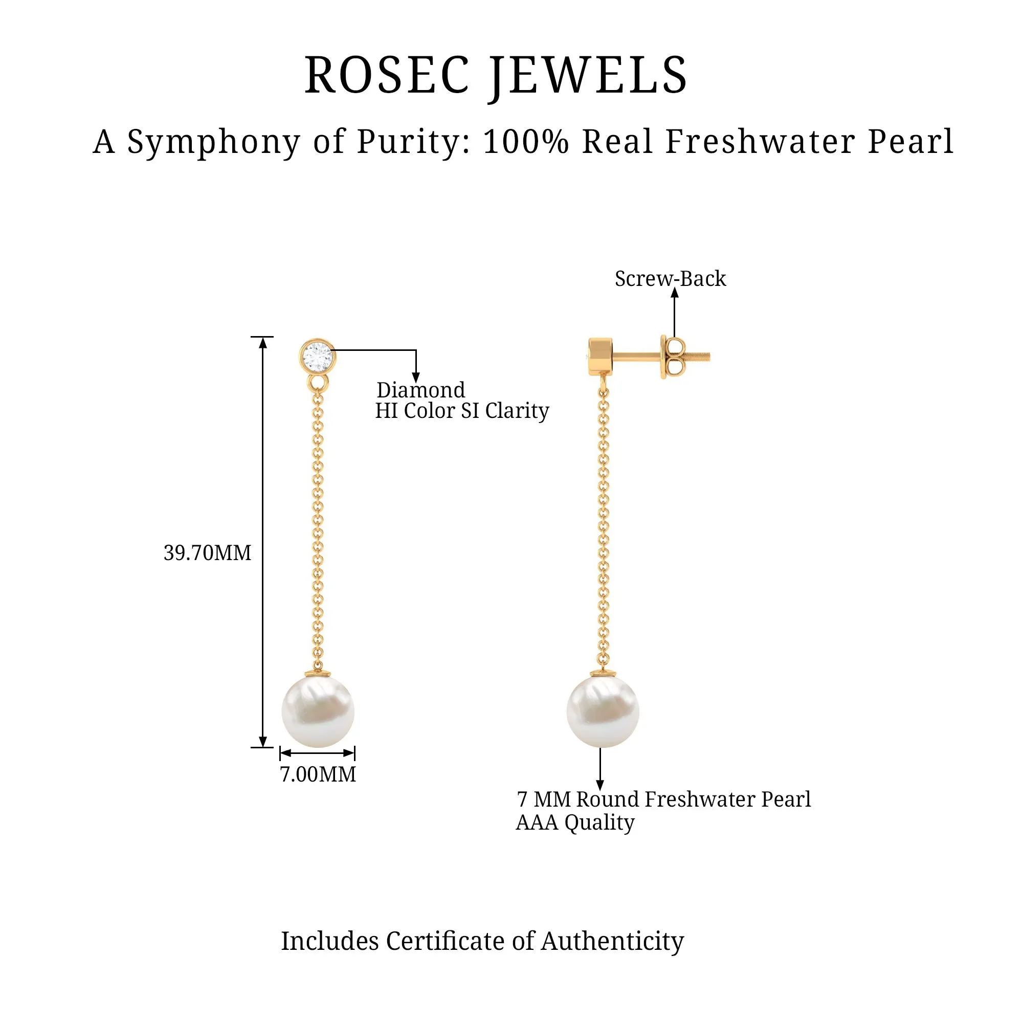 7 MM Freshwater Pearl Drop and Diamond Chain Earrings