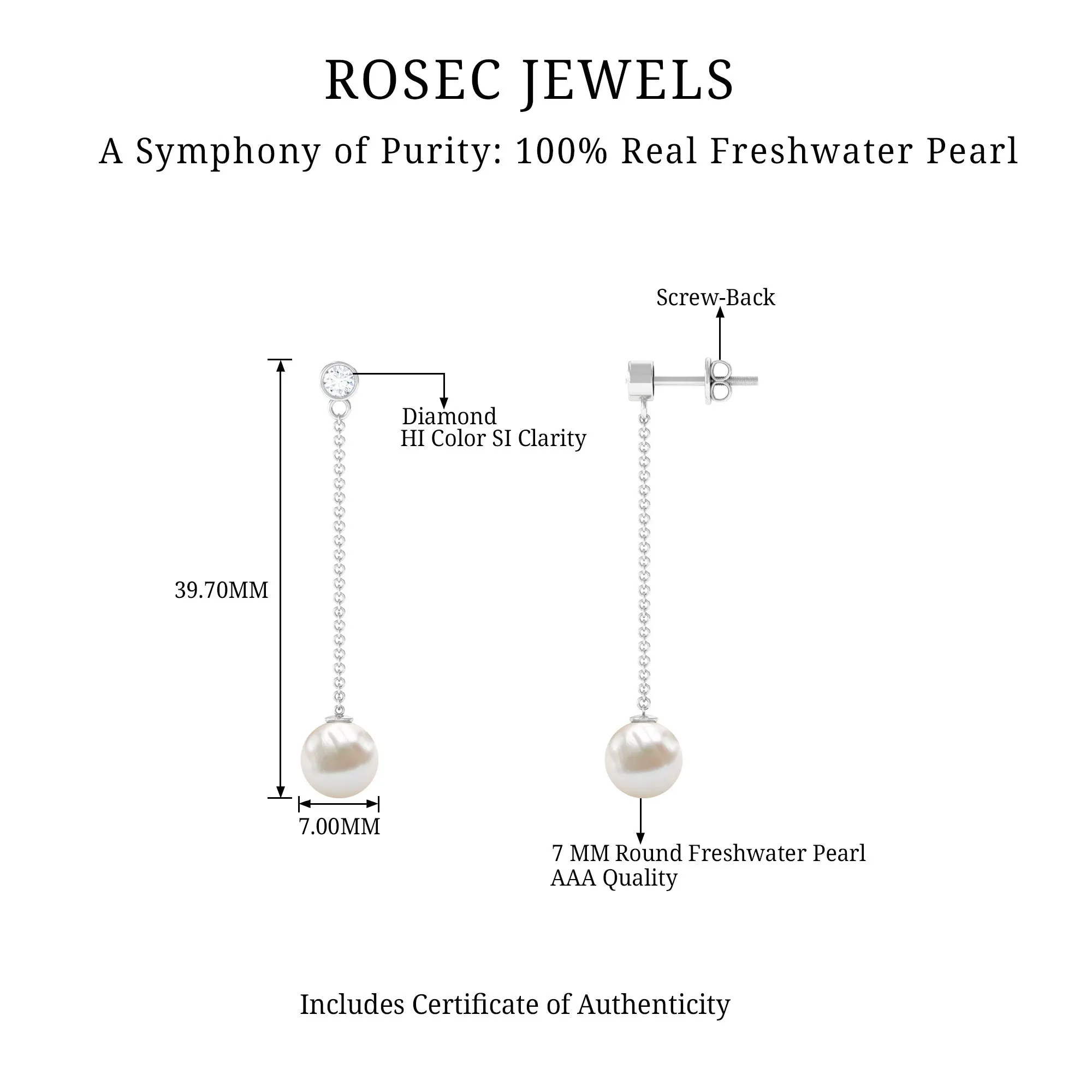 7 MM Freshwater Pearl Drop and Diamond Chain Earrings