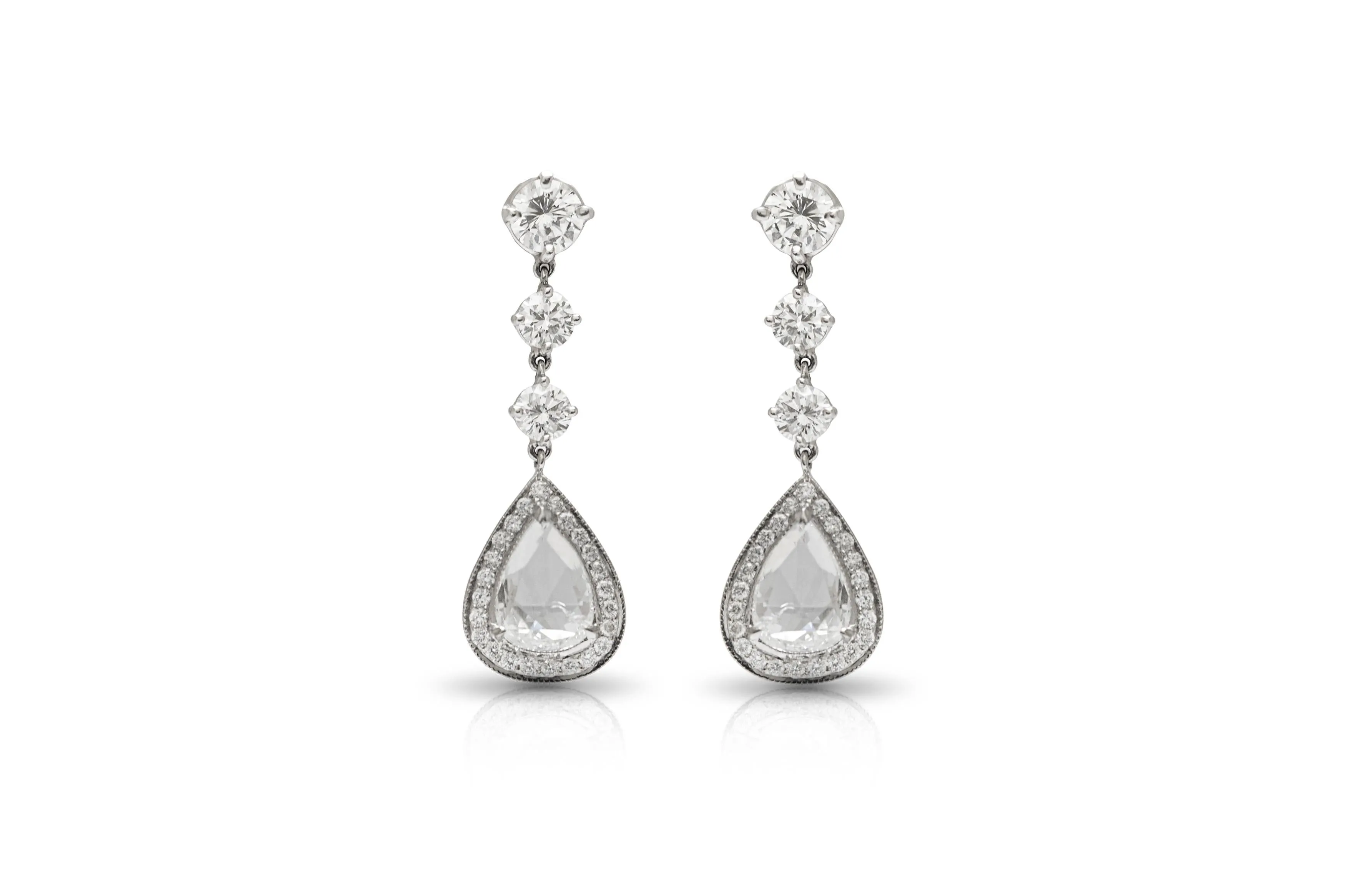 7.01 Carat Pear-Shaped Rose Cut Diamond Dangle Earrings