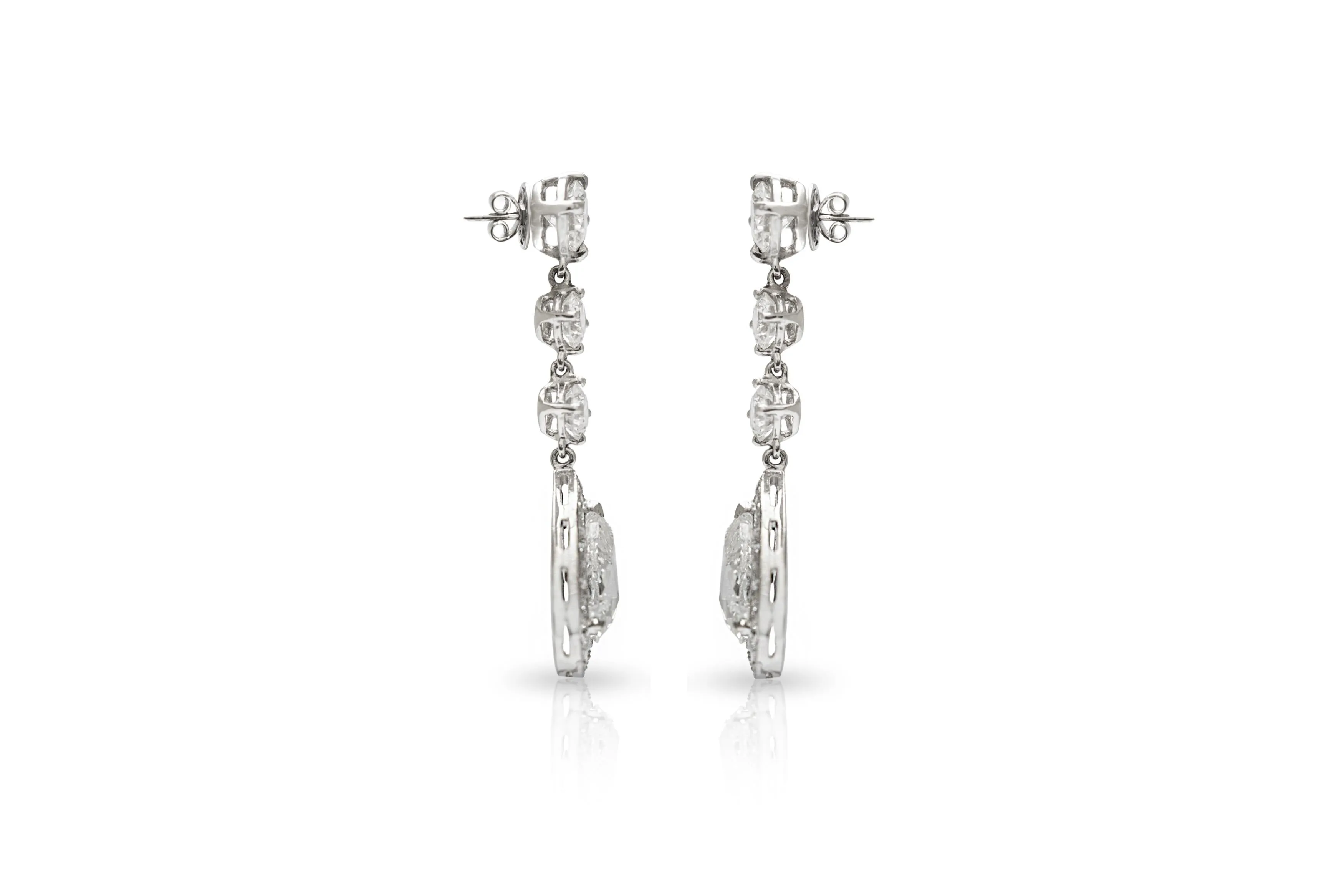 7.01 Carat Pear-Shaped Rose Cut Diamond Dangle Earrings