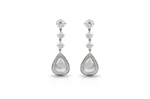 7.01 Carat Pear-Shaped Rose Cut Diamond Dangle Earrings