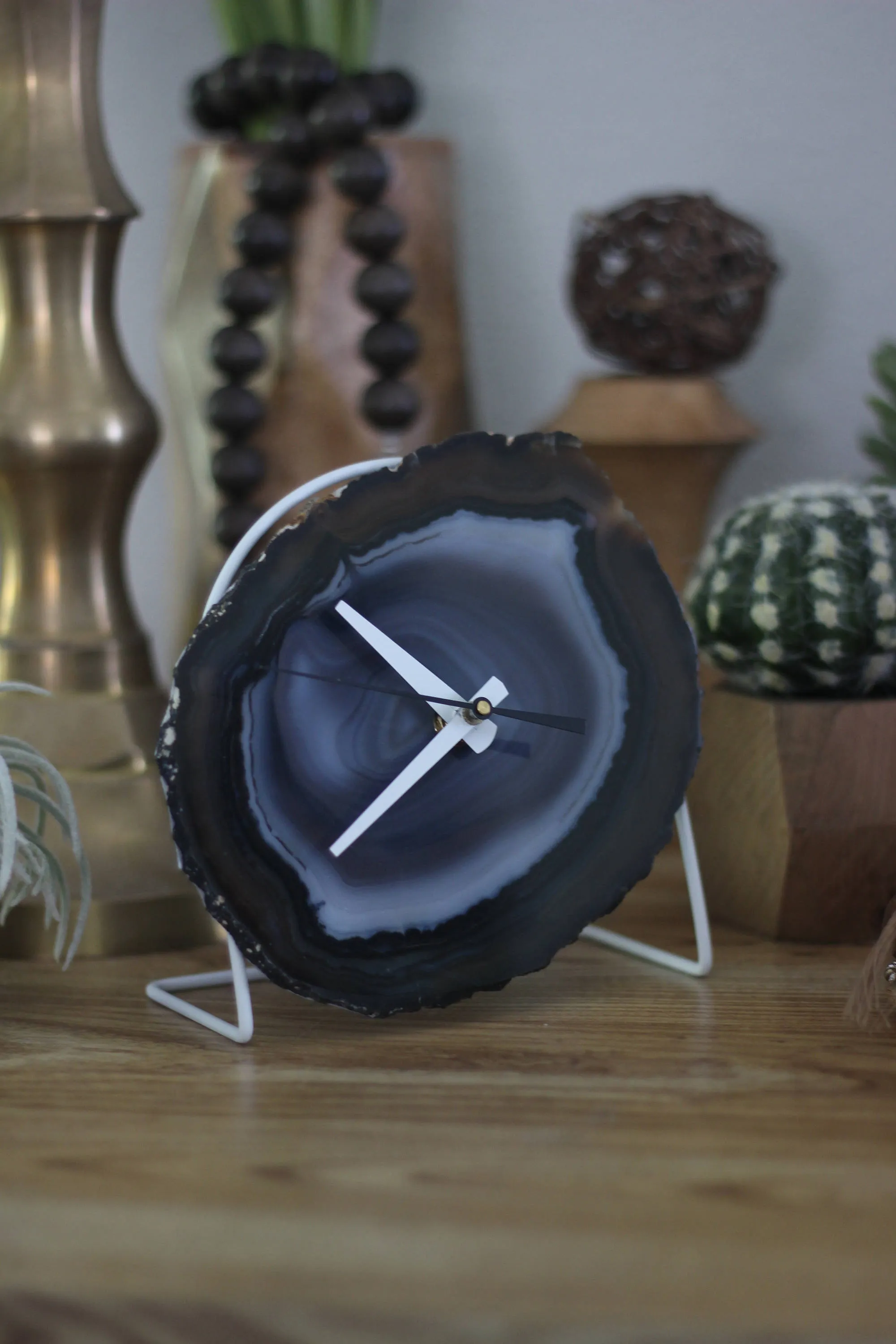 7" Gray Agate Desk Clock