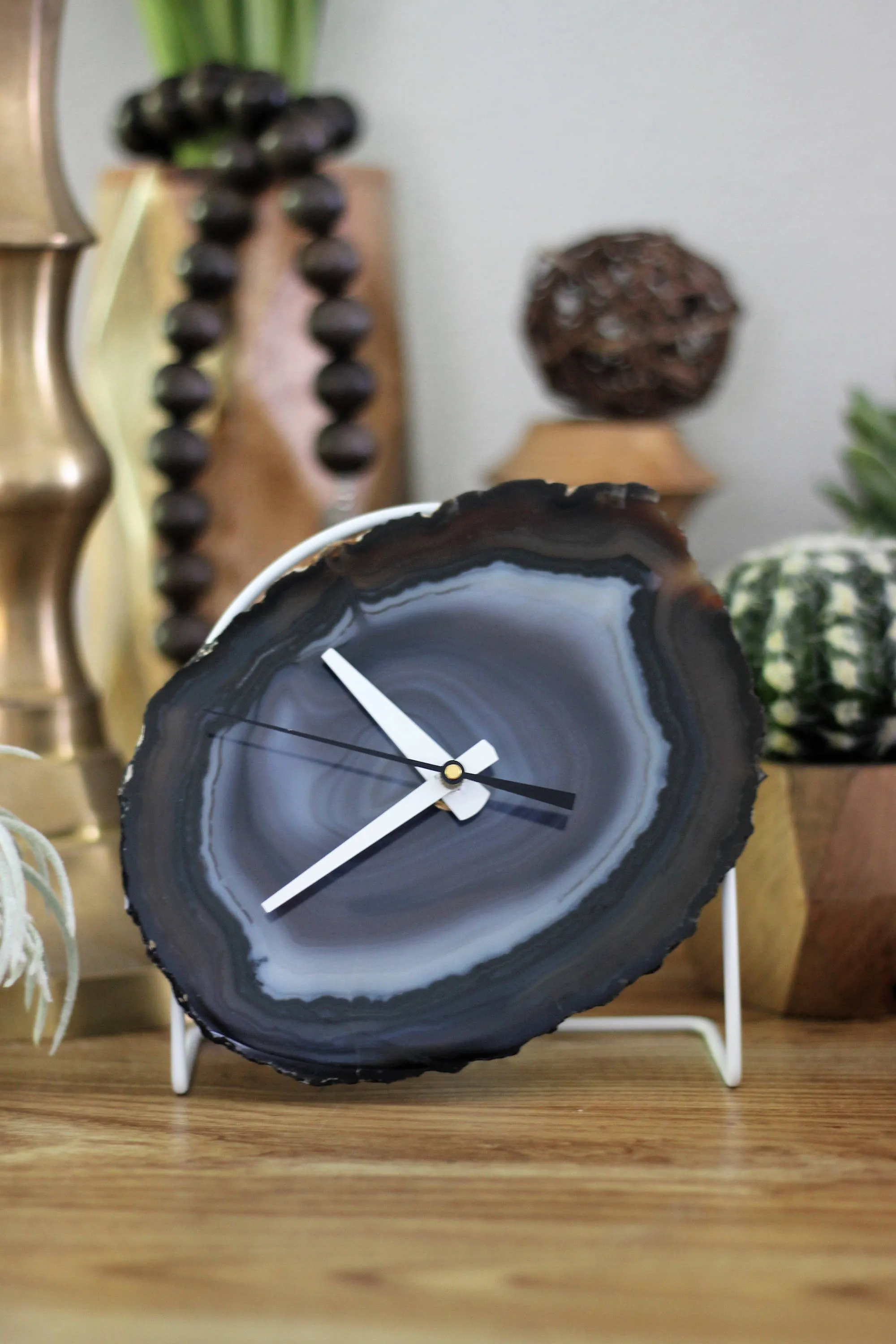 7" Gray Agate Desk Clock