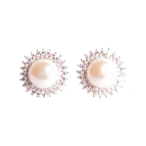9 mm Button Pearl Sunburst Earrings
