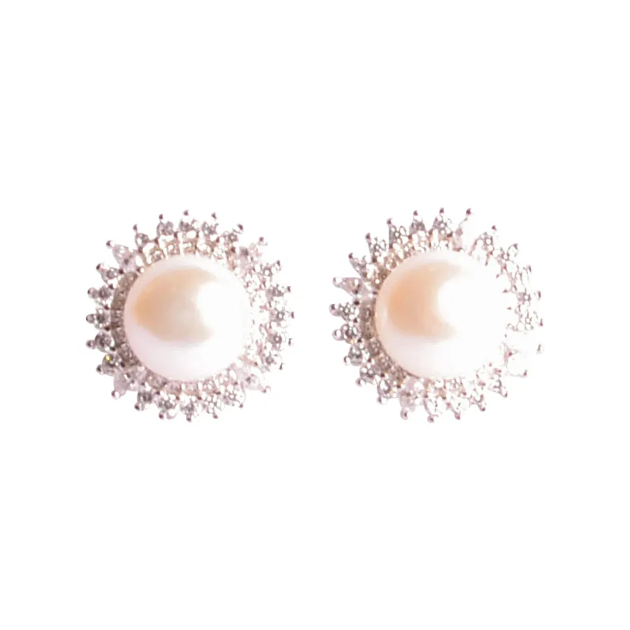 9 mm Button Pearl Sunburst Earrings