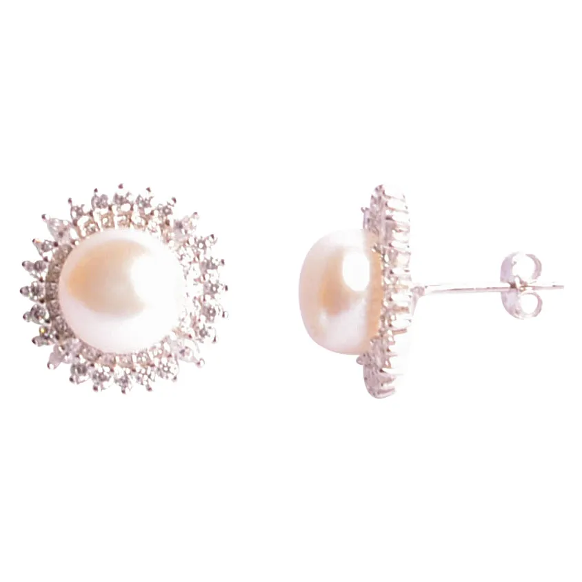 9 mm Button Pearl Sunburst Earrings