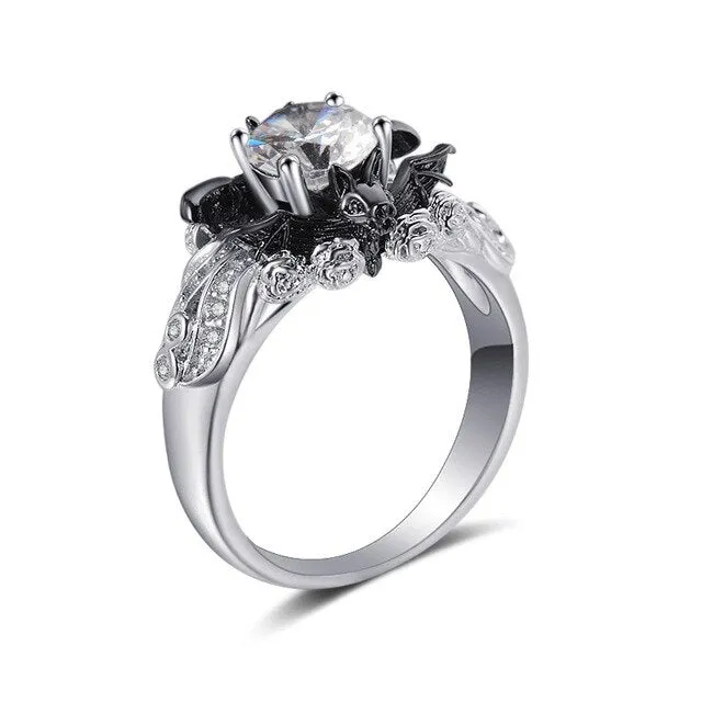 925 Sterling Silver Bat Ring with Zirconia Stone
