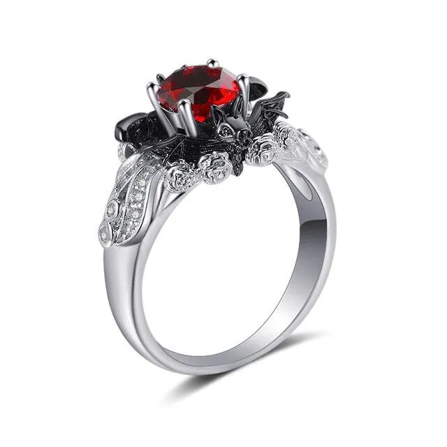 925 Sterling Silver Bat Ring with Zirconia Stone