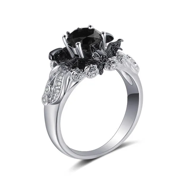 925 Sterling Silver Bat Ring with Zirconia Stone