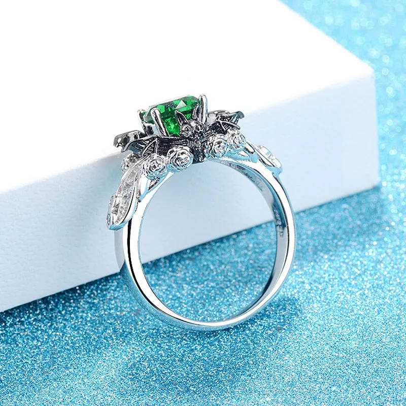 925 Sterling Silver Bat Ring with Zirconia Stone