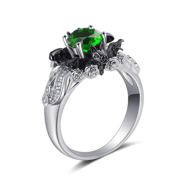 925 Sterling Silver Bat Ring with Zirconia Stone
