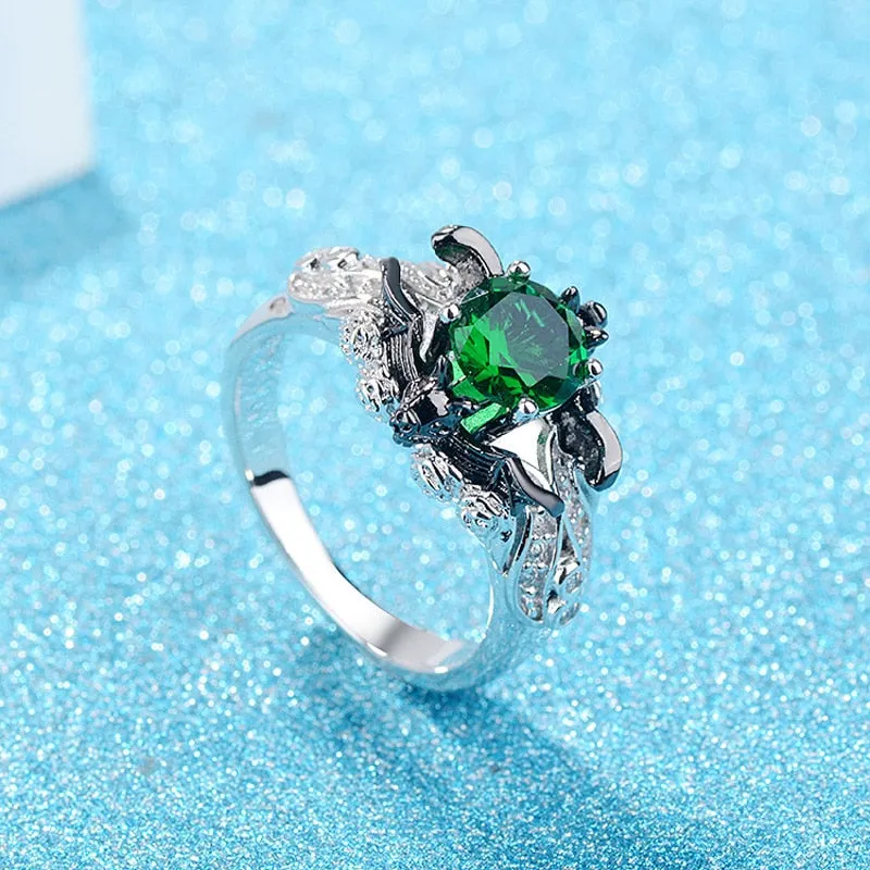 925 Sterling Silver Bat Ring with Zirconia Stone