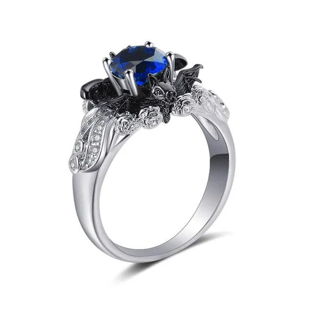 925 Sterling Silver Bat Ring with Zirconia Stone