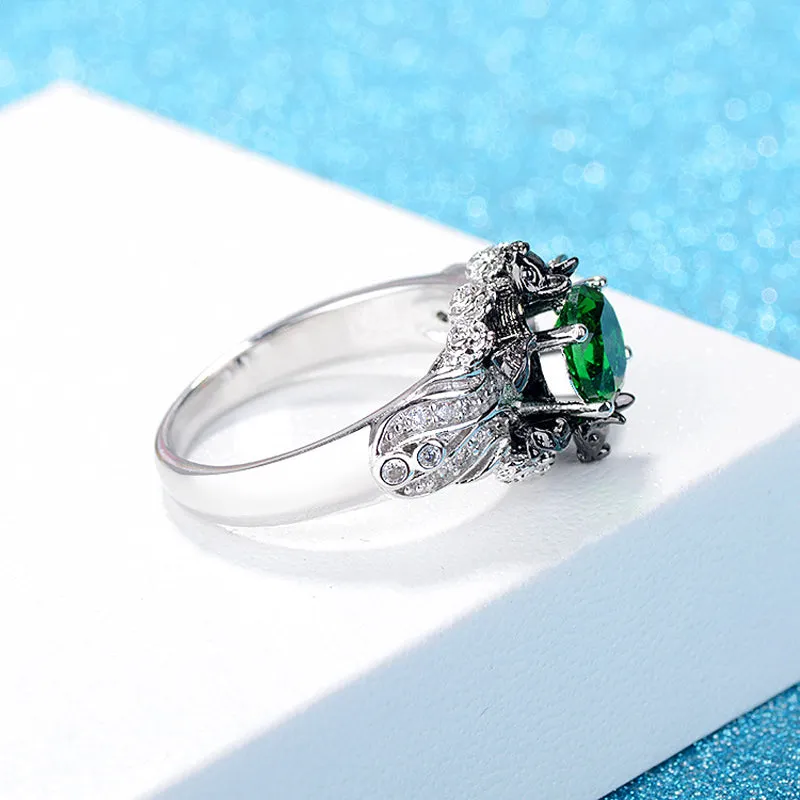 925 Sterling Silver Bat Ring with Zirconia Stone