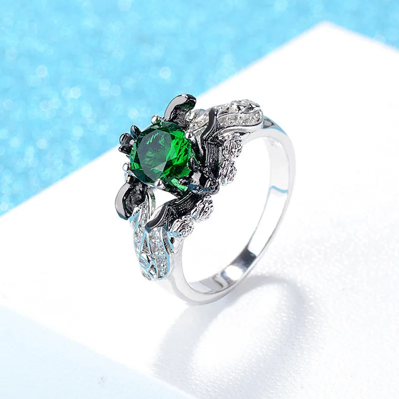 925 Sterling Silver Bat Ring with Zirconia Stone