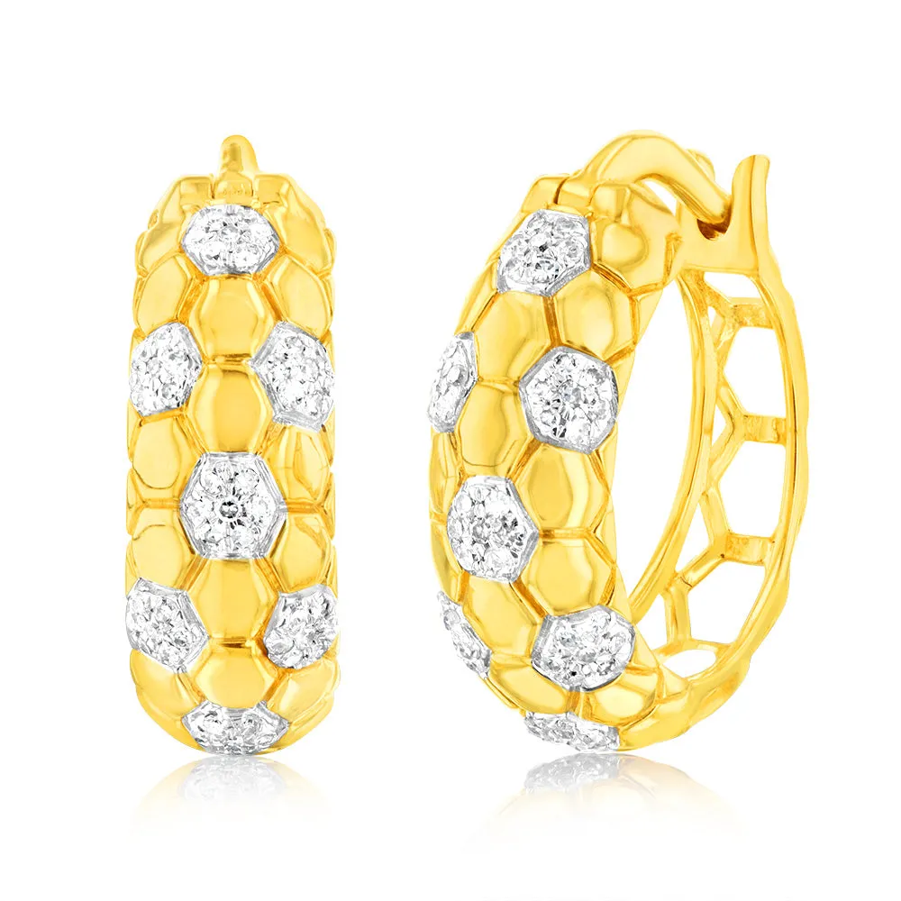 9ct Yellow Gold 1/6 Carat Diamond Hoop Earrings set with 98 Round Brilliant Cut Diamonds