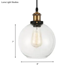 Adjustable Brass Pendant Light - Industrial Style Suspension Lamp with Clear Glass Globe