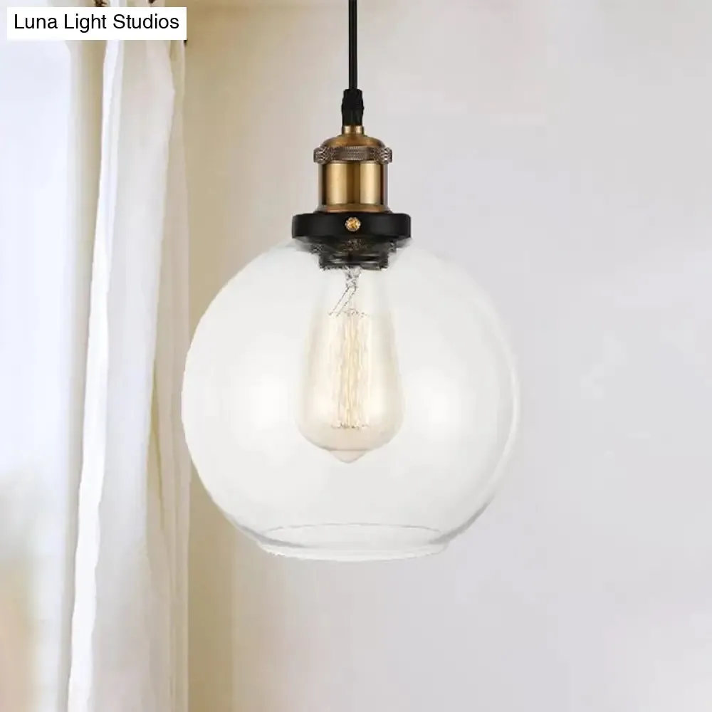 Adjustable Brass Pendant Light - Industrial Style Suspension Lamp with Clear Glass Globe