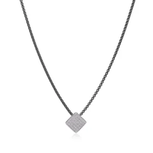 ALOR 1/3ctw Diamond White Gold and Black Stainless Steel Chain Taking Shapes Disc Necklace