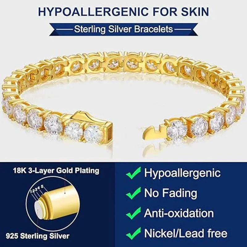 Amazing Genuine Moissanite Diamonds Tennis Bracelets -18K Gold Plated  Silver Engagement Wedding Jewellery