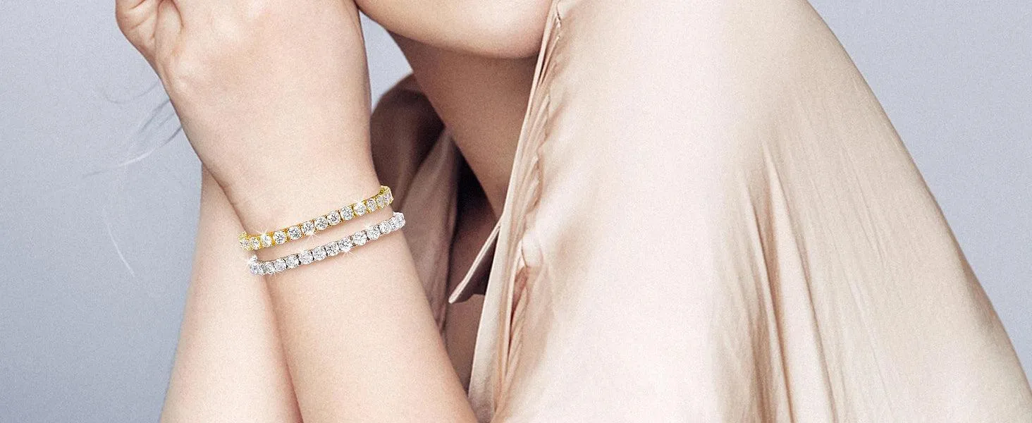 Amazing Genuine Moissanite Diamonds Tennis Bracelets -18K Gold Plated  Silver Engagement Wedding Jewellery