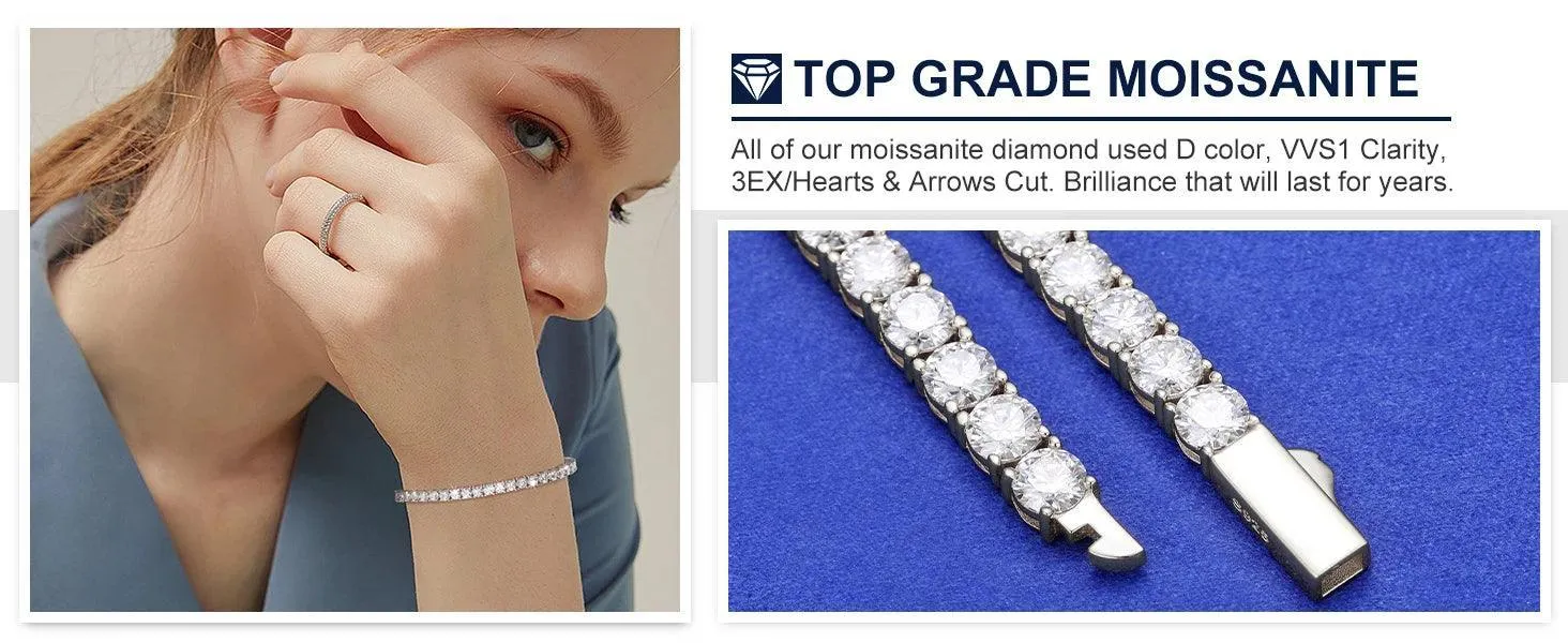 Amazing Genuine Moissanite Diamonds Tennis Bracelets -18K Gold Plated  Silver Engagement Wedding Jewellery