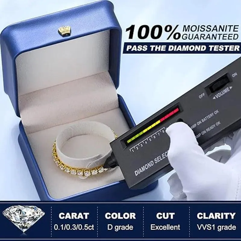 Amazing Genuine Moissanite Diamonds Tennis Bracelets -18K Gold Plated  Silver Engagement Wedding Jewellery