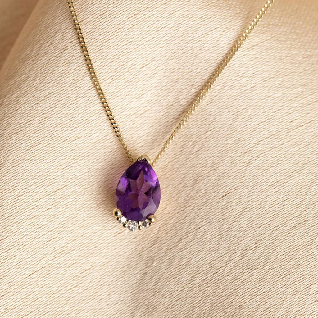 Amethyst Crown & Diamond Necklace | 9ct Gold