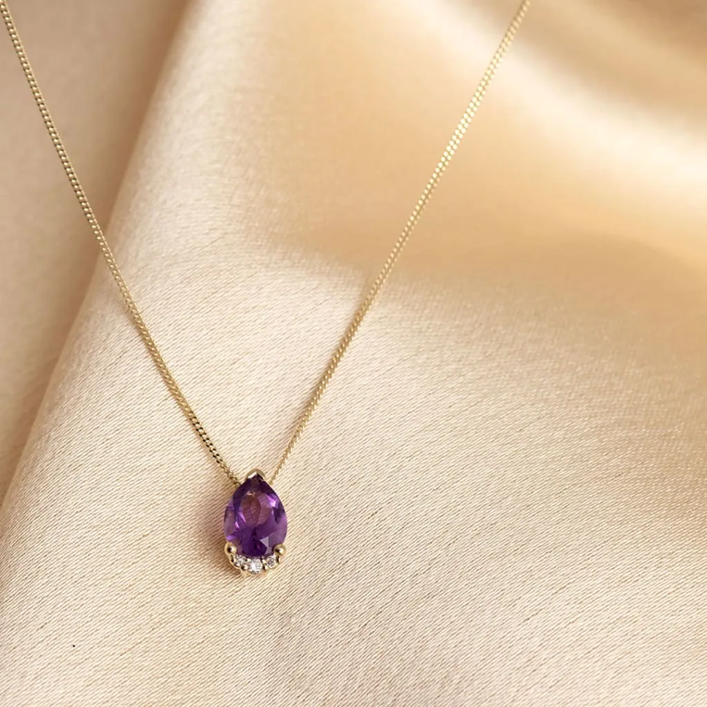 Amethyst Crown & Diamond Necklace | 9ct Gold