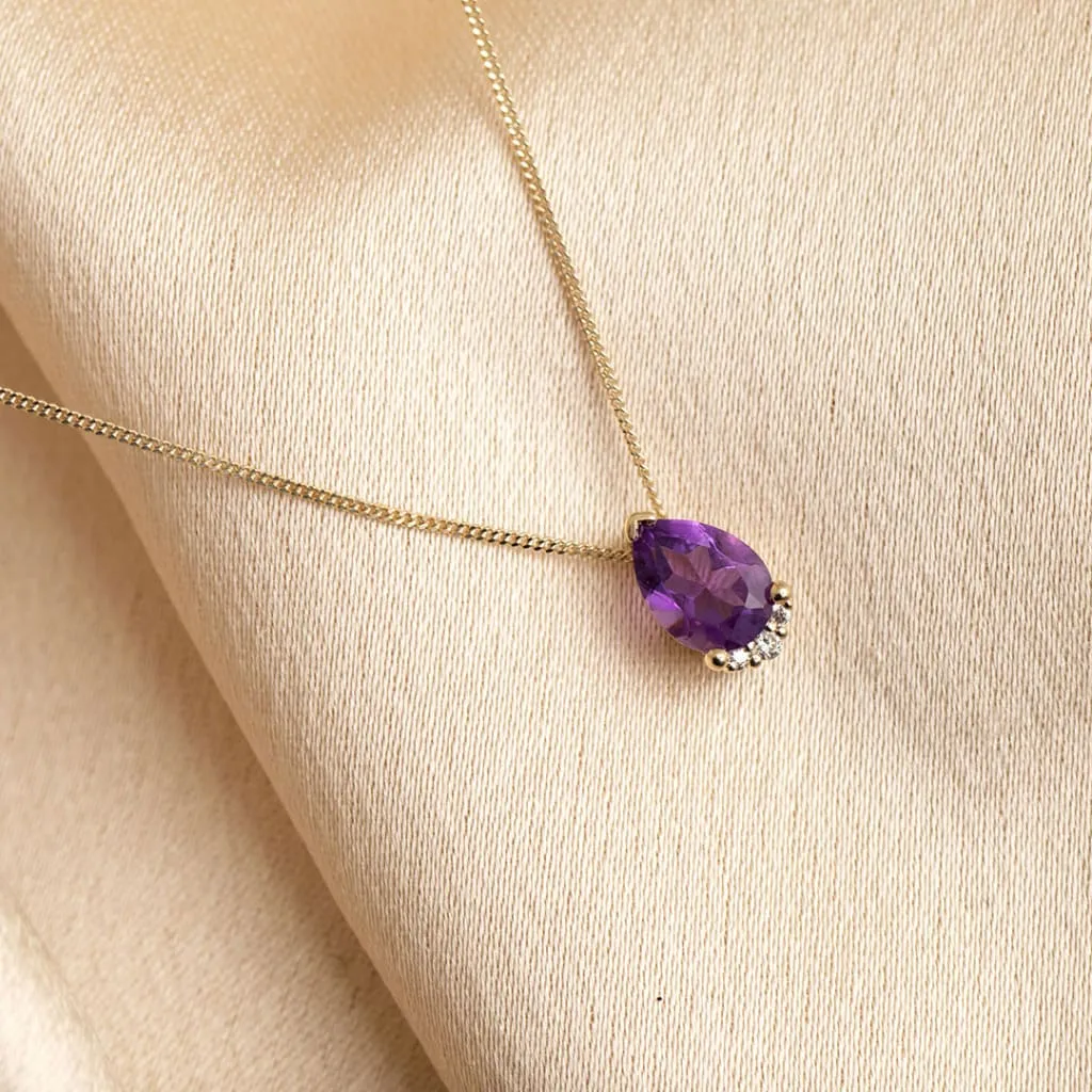 Amethyst Crown & Diamond Necklace | 9ct Gold