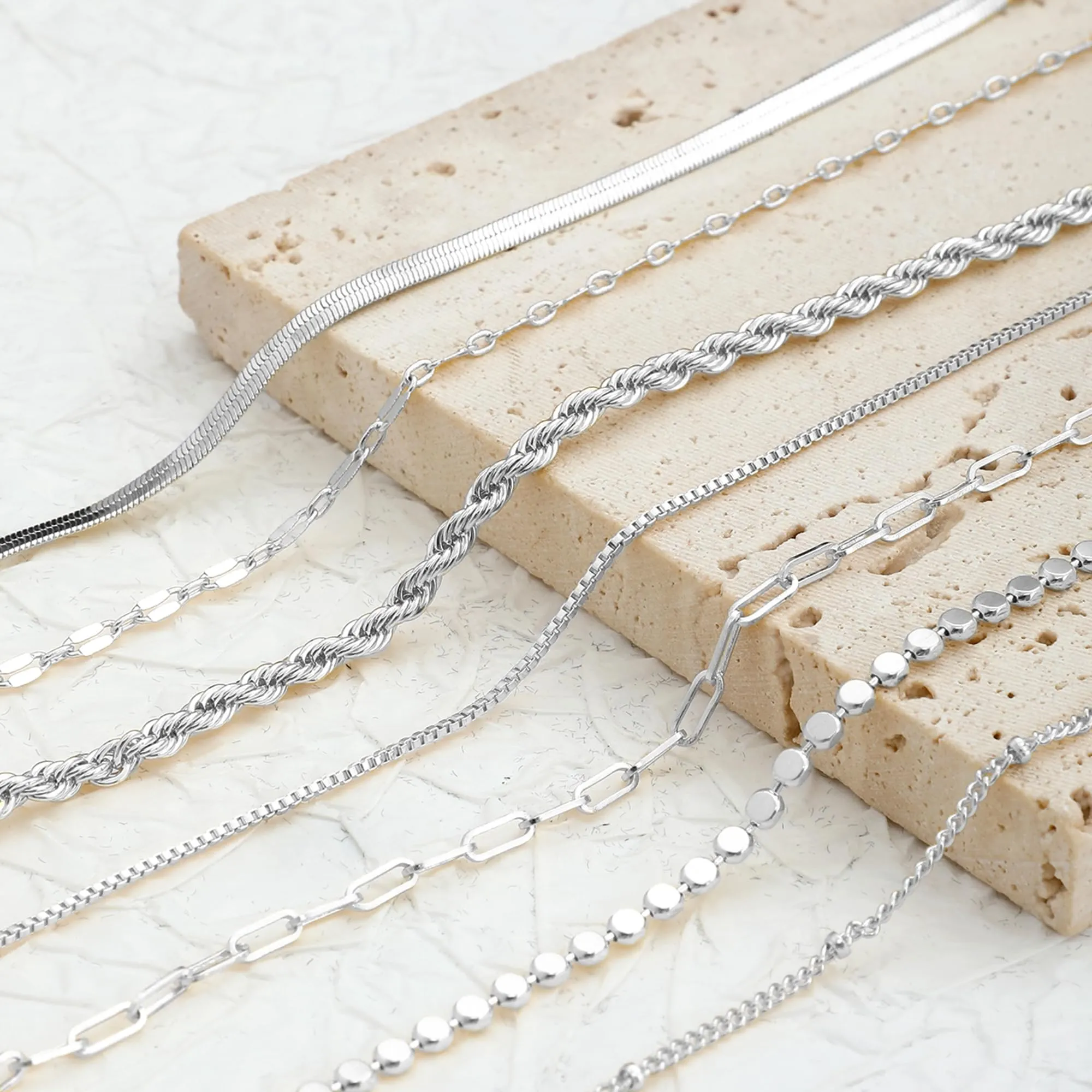 Amicon Silver Bracelets for Women Dainty 14K Silver Plated Herringbone Bracelets Jewelry Sets Stackable Figaro Chain Paperclip Link Chain Cute Bracelet Pack Gifts for Women