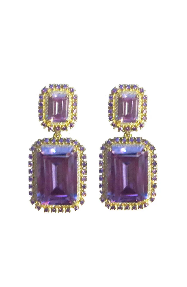 Amythest Rectangle Drop Earring