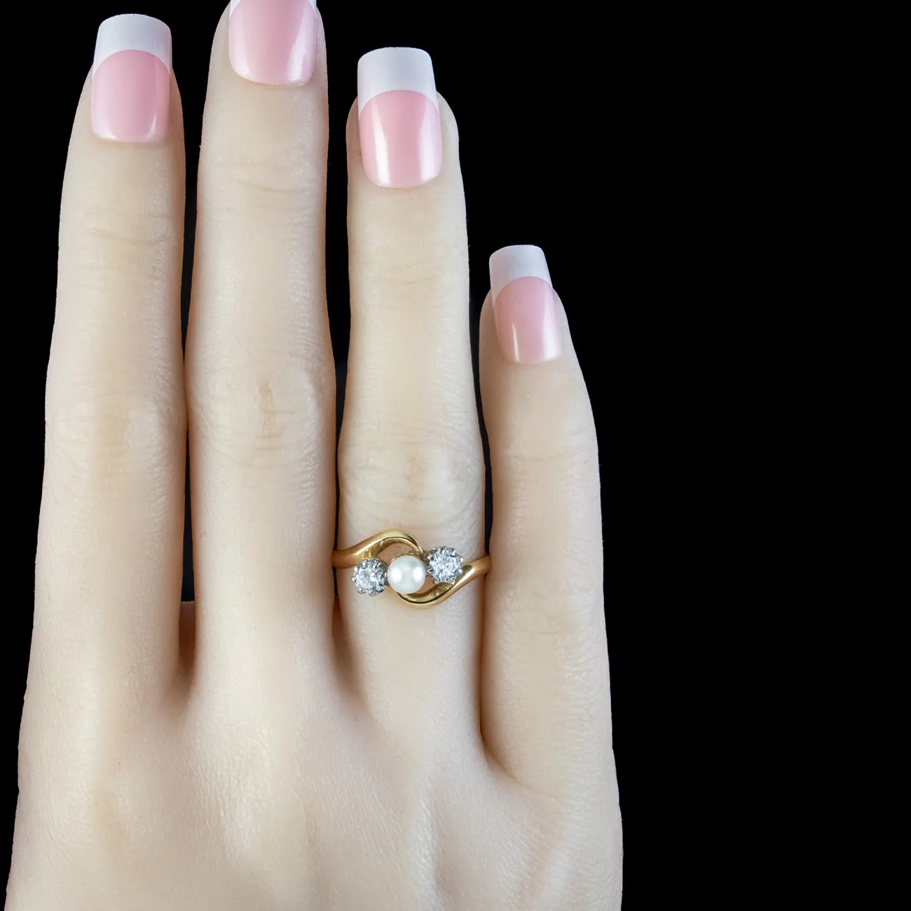 Antique Edwardian Pearl Diamond Trilogy Twist Ring