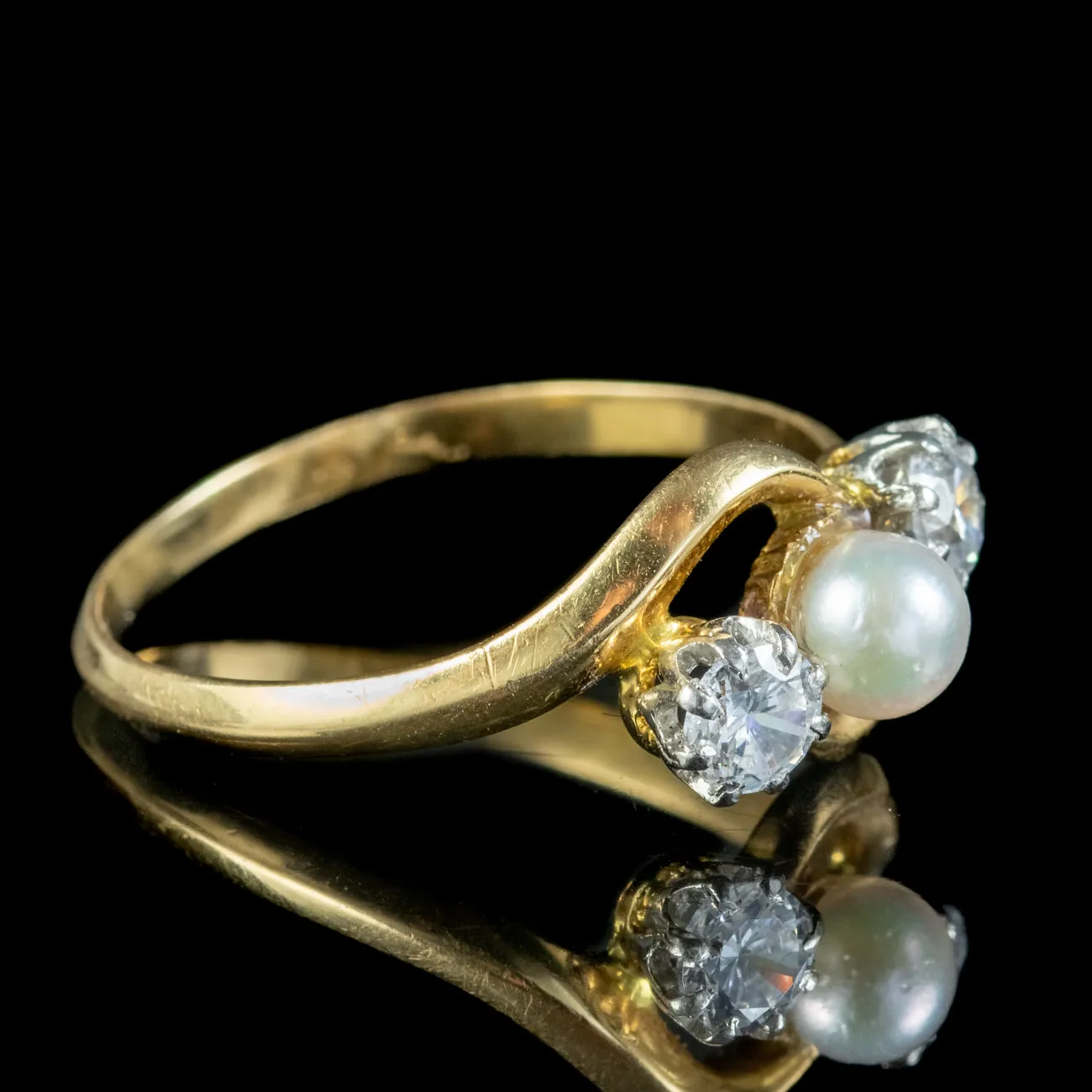 Antique Edwardian Pearl Diamond Trilogy Twist Ring