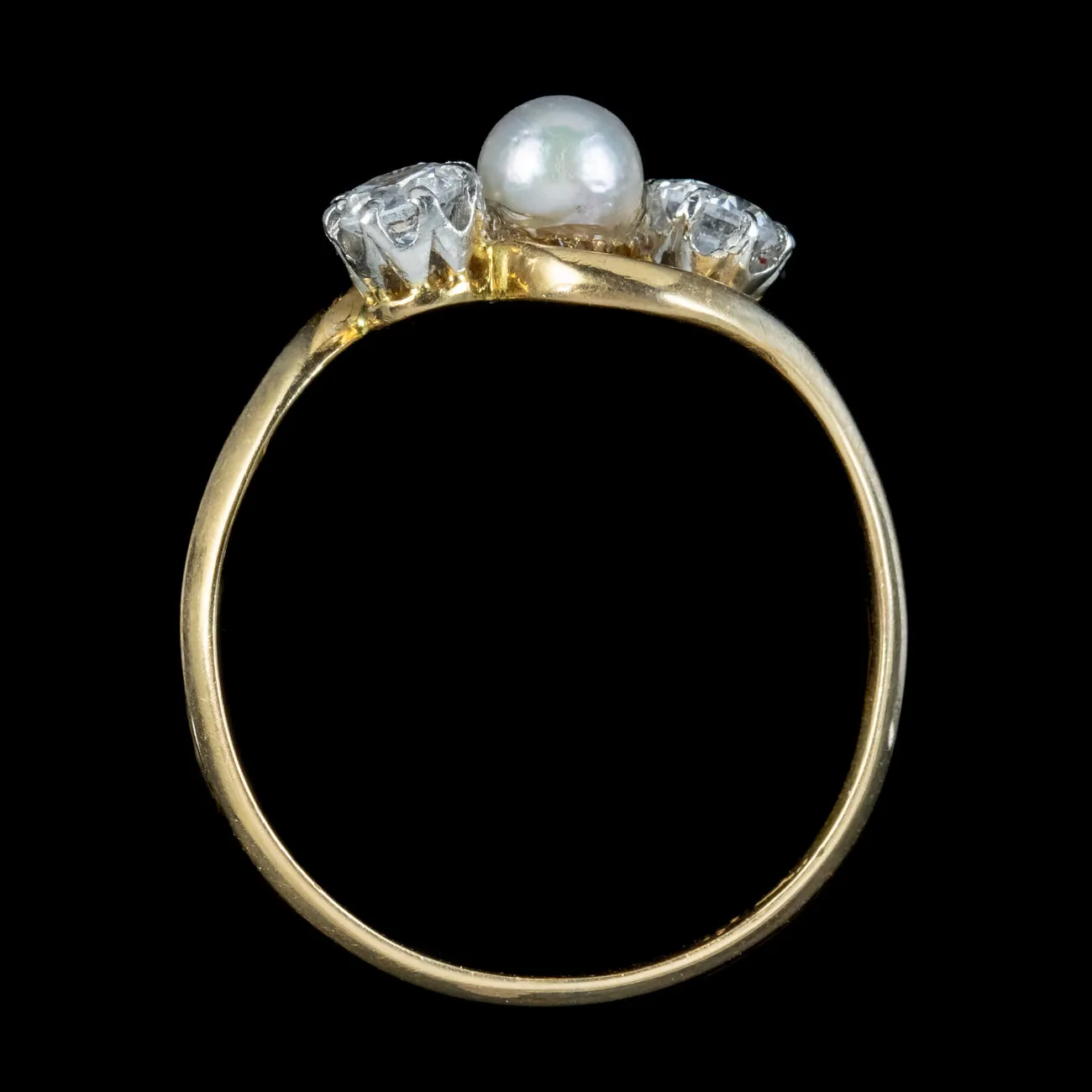Antique Edwardian Pearl Diamond Trilogy Twist Ring