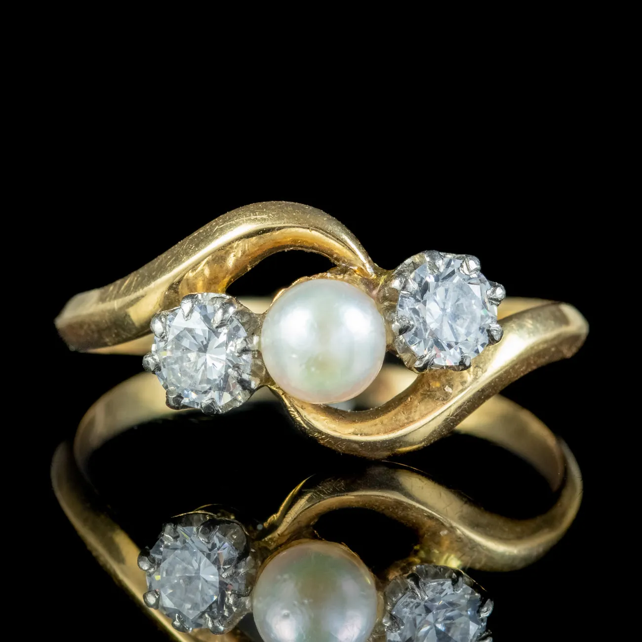 Antique Edwardian Pearl Diamond Trilogy Twist Ring
