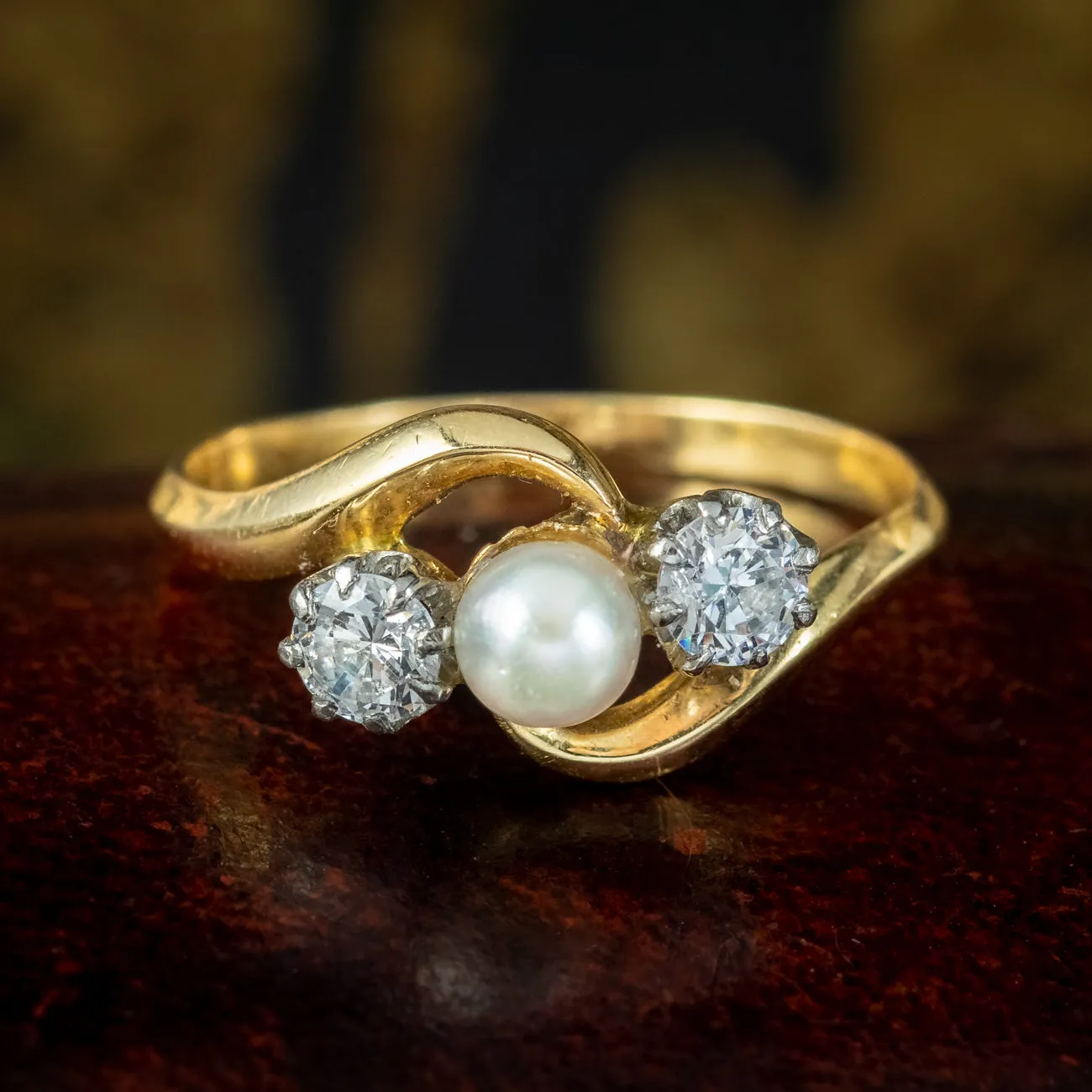 Antique Edwardian Pearl Diamond Trilogy Twist Ring