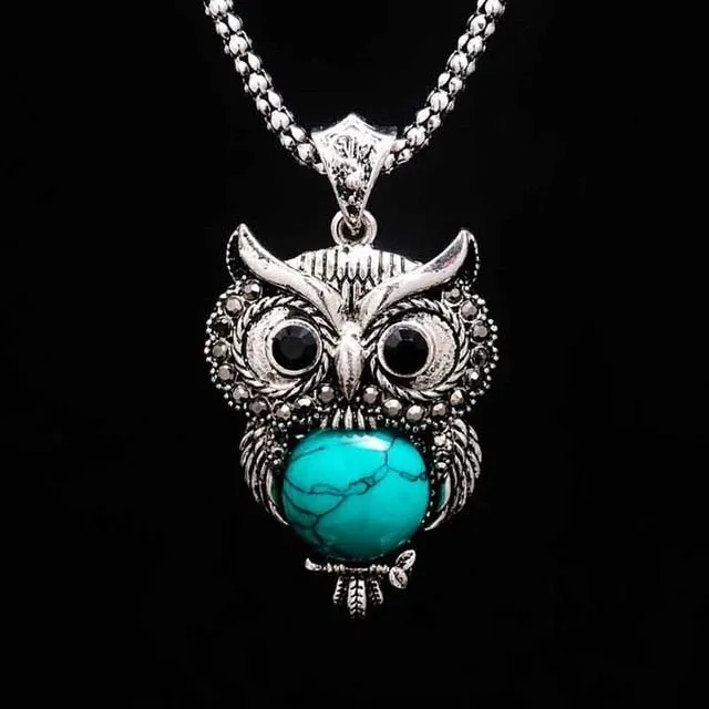 Antique Silver Owl Jewelry set Necklace for Women Anniverssary Jewelry
