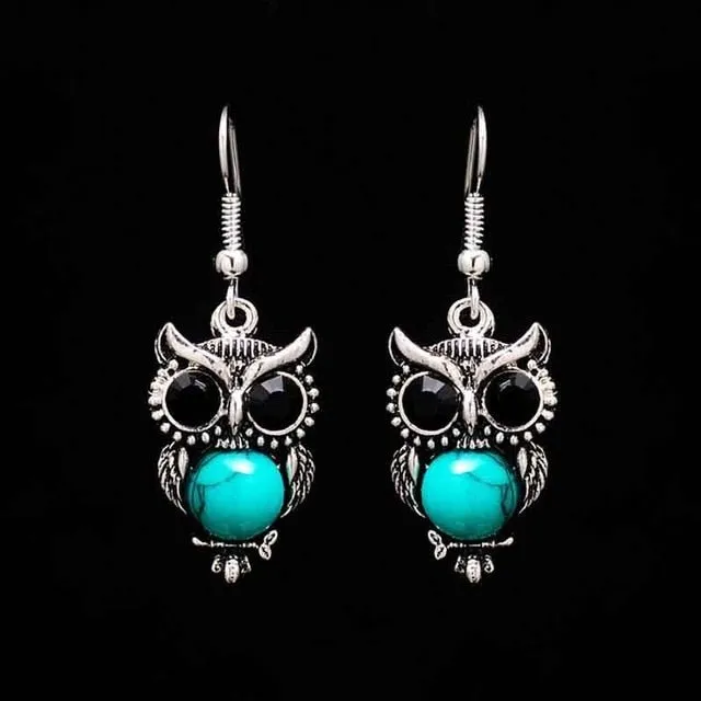 Antique Silver Owl Jewelry set Necklace for Women Anniverssary Jewelry