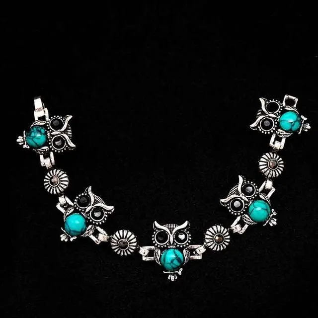 Antique Silver Owl Jewelry set Necklace for Women Anniverssary Jewelry