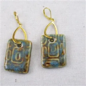 Aqua & Brown Porcelain Drop Earrings