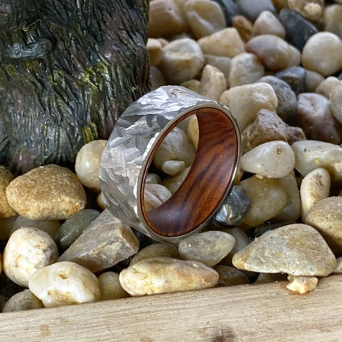 ARTFUL | Iron Wood, Silver Titanium Ring, Hammered, Flat