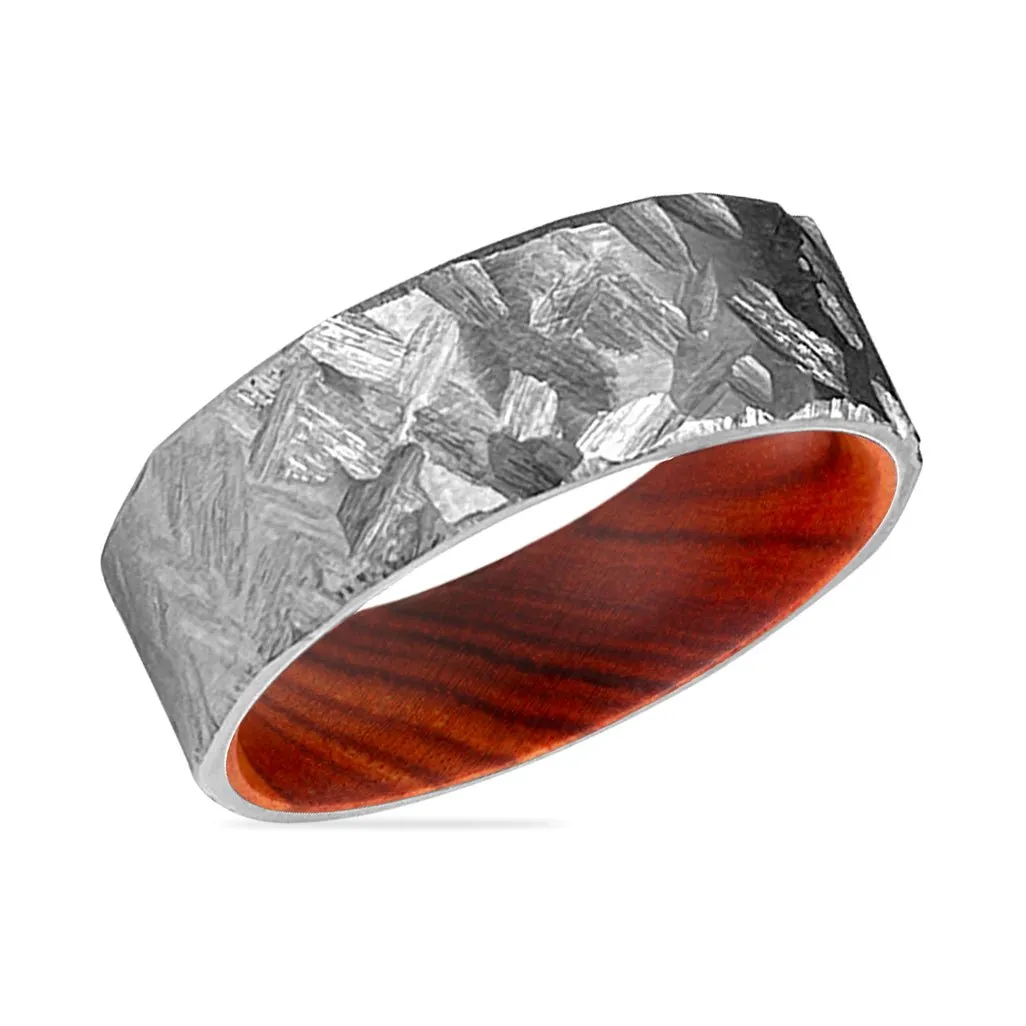 ARTFUL | Iron Wood, Silver Titanium Ring, Hammered, Flat