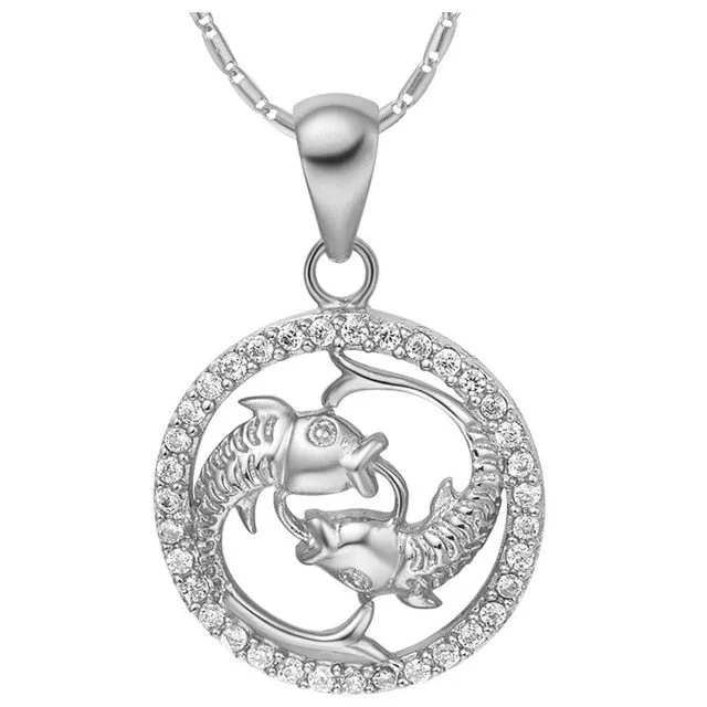 Astrology 12 Horoscope Zodiac Signs Constellation Silver Pendant Necklace