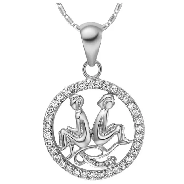 Astrology 12 Horoscope Zodiac Signs Constellation Silver Pendant Necklace