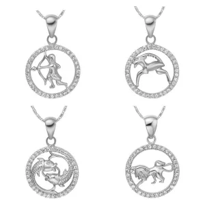 Astrology 12 Horoscope Zodiac Signs Constellation Silver Pendant Necklace
