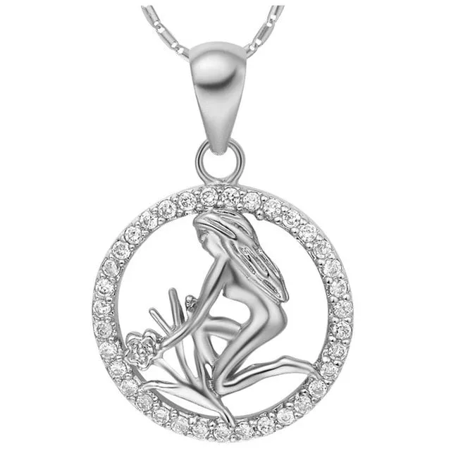 Astrology 12 Horoscope Zodiac Signs Constellation Silver Pendant Necklace